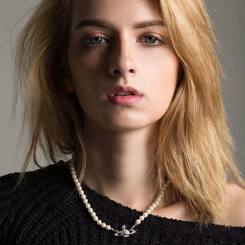 image-Saturn Pearl Necklace with LOGO Lobster Clasp