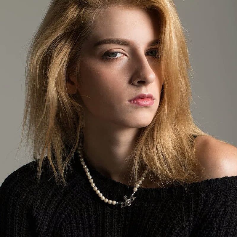 image-Saturn Pearl Necklace with LOGO Lobster Clasp