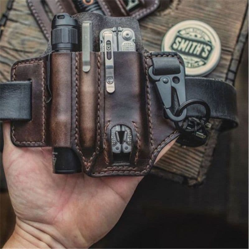 image-Leather Tool Holster Waist Scissors Holder Case Brown