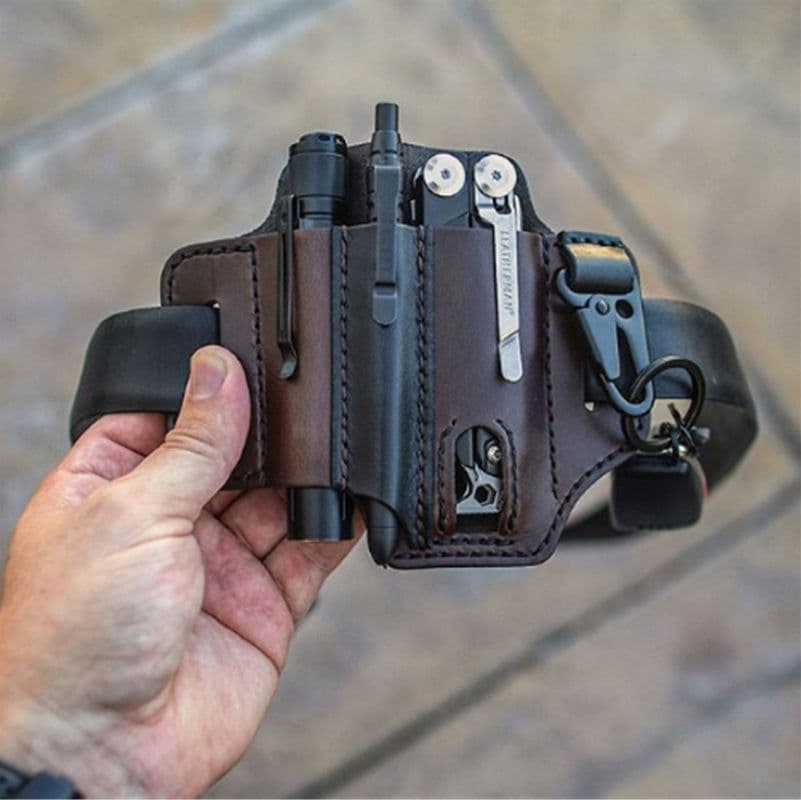 image-Leather Tool Holster Waist Scissors Holder Case Brown