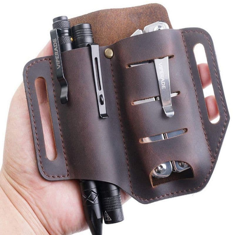 image-Leather Tool Holster Waist Scissors Holder Case Brown