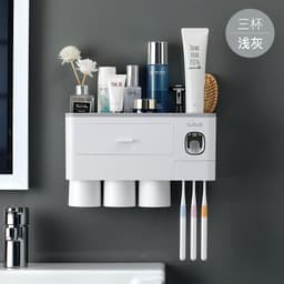 image-Wall-Mounted Toothbrush Holder Set with Cups - 4 Person Family
