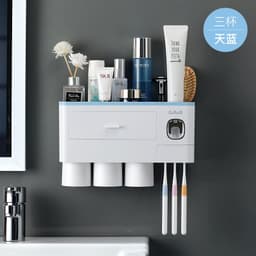 image-Wall-Mounted Toothbrush Holder Set with Cups - 4 Person Family