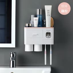 image-Wall-Mounted Toothbrush Holder Set with Cups - 4 Person Family