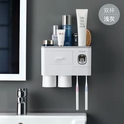 image-Wall-Mounted Toothbrush Holder Set with Cups - 4 Person Family