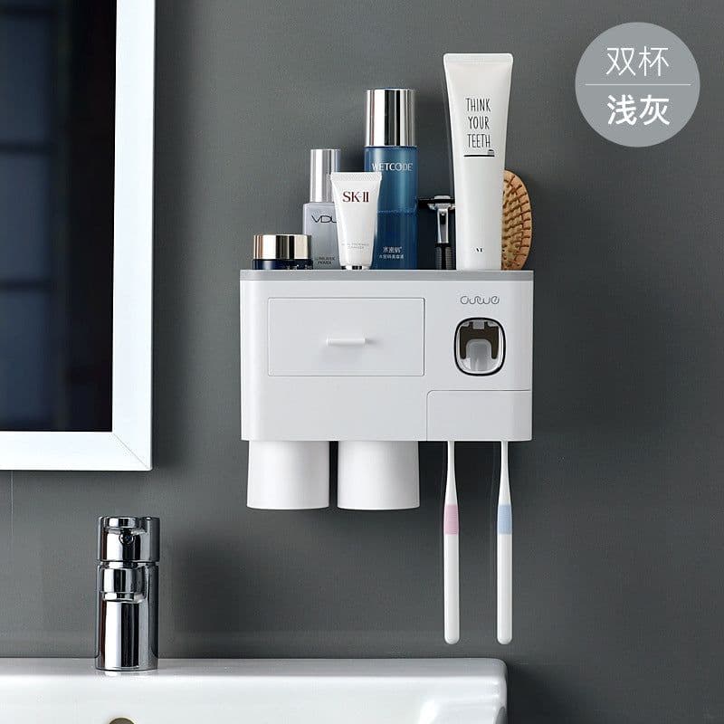 image-Wall-Mounted Toothbrush Holder Set with Cups - 4 Person Family
