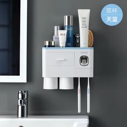 image-Wall-Mounted Toothbrush Holder Set with Cups - 4 Person Family