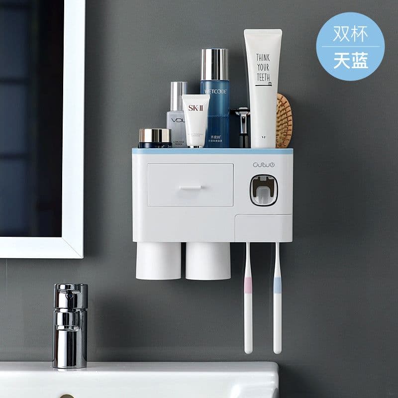 image-Wall-Mounted Toothbrush Holder Set with Cups - 4 Person Family