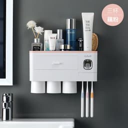 image-Wall-Mounted Toothbrush Holder Set with Cups - 4 Person Family