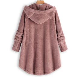 image-Women's Hooded Plush Jacket with Cat Ears - Solid Color Loose Fit