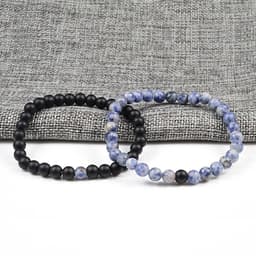 image-Turquoise Beaded Bracelet 6mm Unisex Elastic Rope 19cm