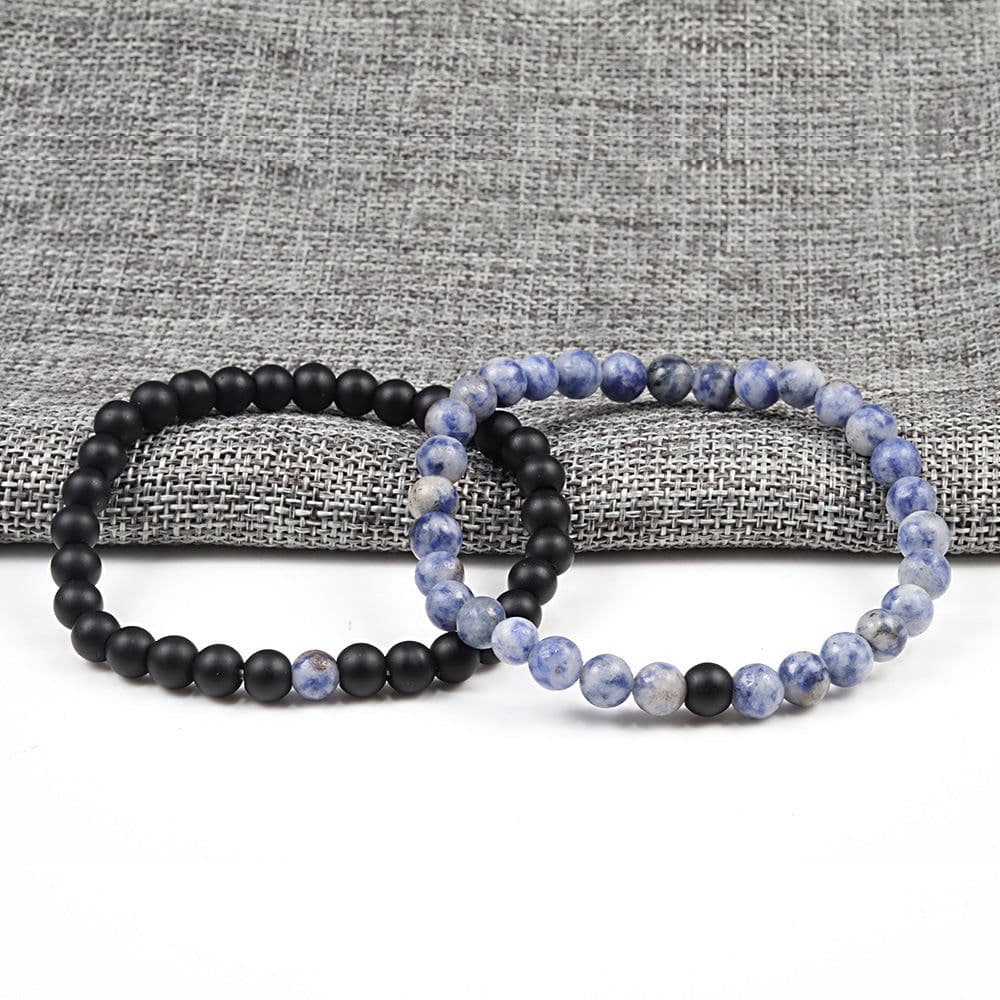 image-Turquoise Beaded Bracelet 6mm Unisex Elastic Rope 19cm