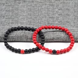 image-Turquoise Beaded Bracelet 6mm Unisex Elastic Rope 19cm