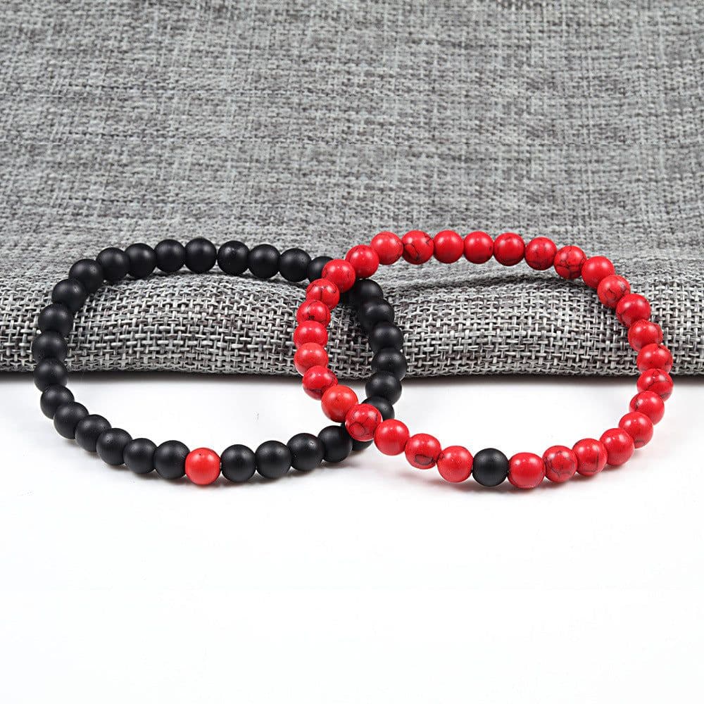 image-Turquoise Beaded Bracelet 6mm Unisex Elastic Rope 19cm