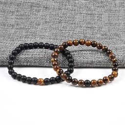 image-Turquoise Beaded Bracelet 6mm Unisex Elastic Rope 19cm