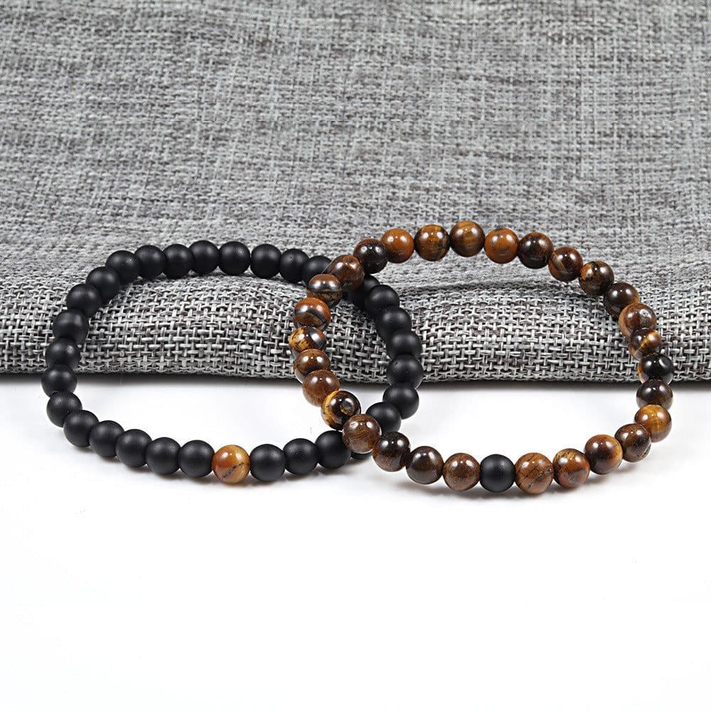 image-Turquoise Beaded Bracelet 6mm Unisex Elastic Rope 19cm
