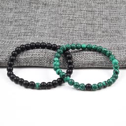 image-Turquoise Beaded Bracelet 6mm Unisex Elastic Rope 19cm