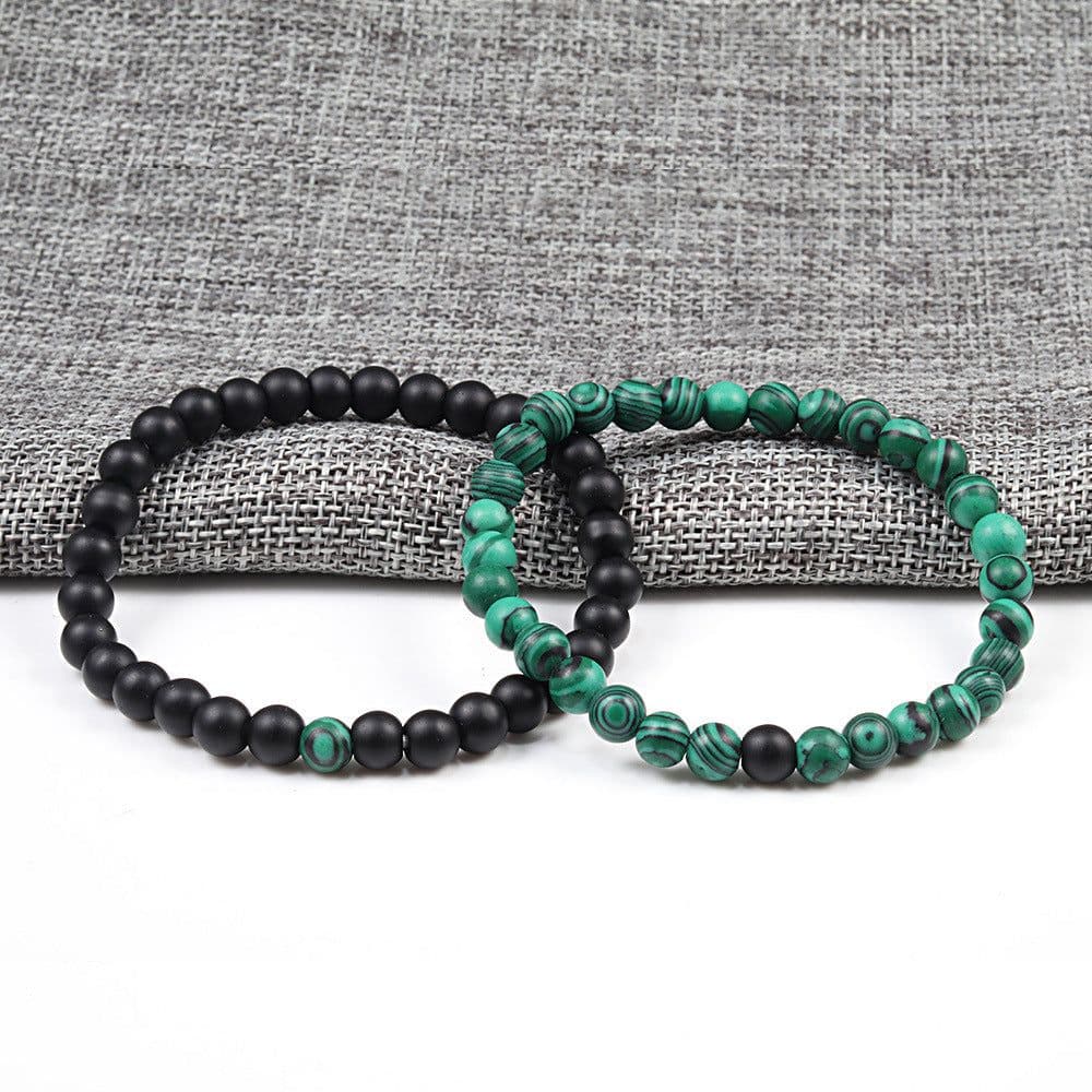 image-Turquoise Beaded Bracelet 6mm Unisex Elastic Rope 19cm