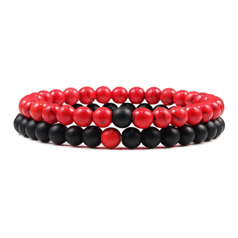 image-Turquoise Beaded Bracelet 6mm Unisex Elastic Rope 19cm