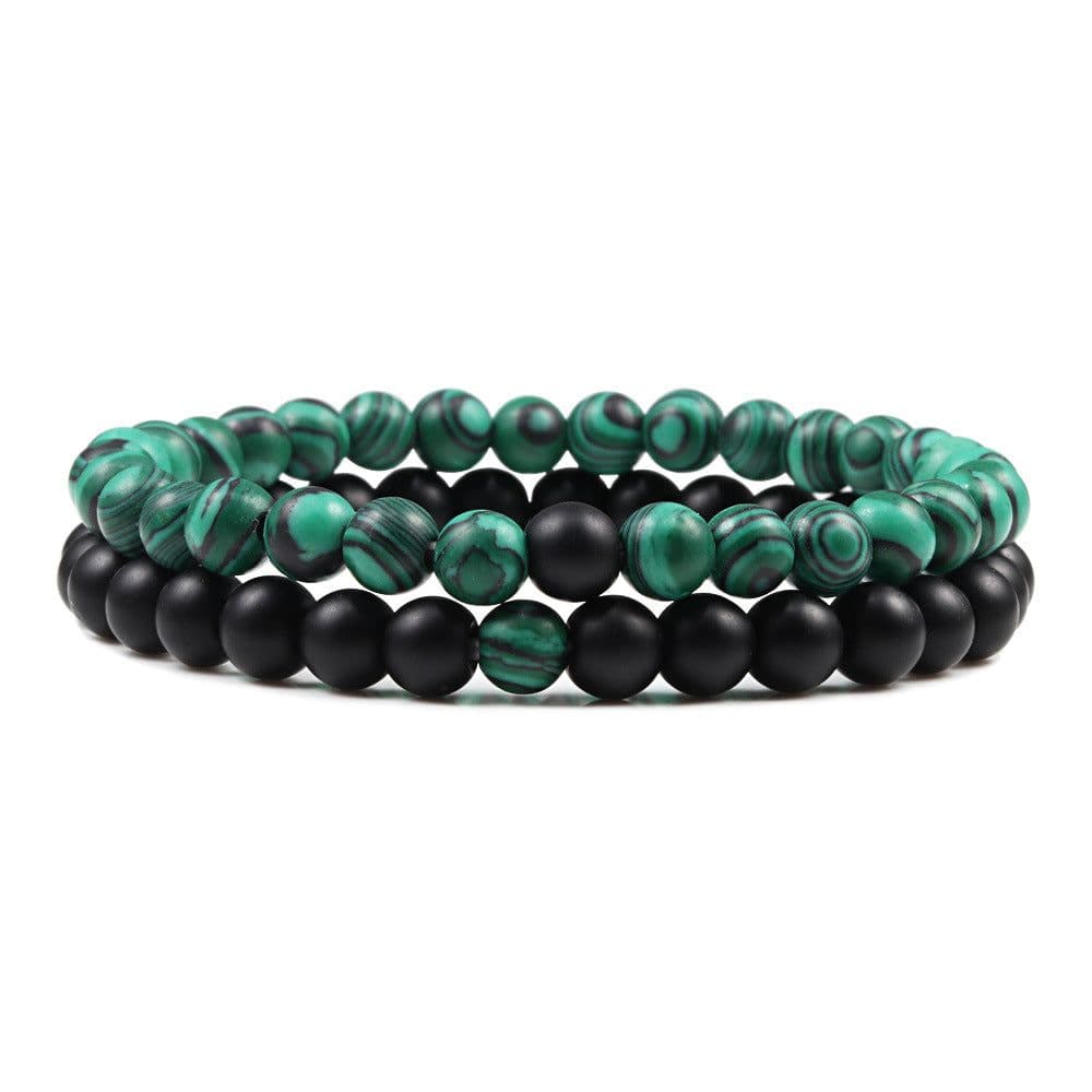 image-Turquoise Beaded Bracelet 6mm Unisex Elastic Rope 19cm