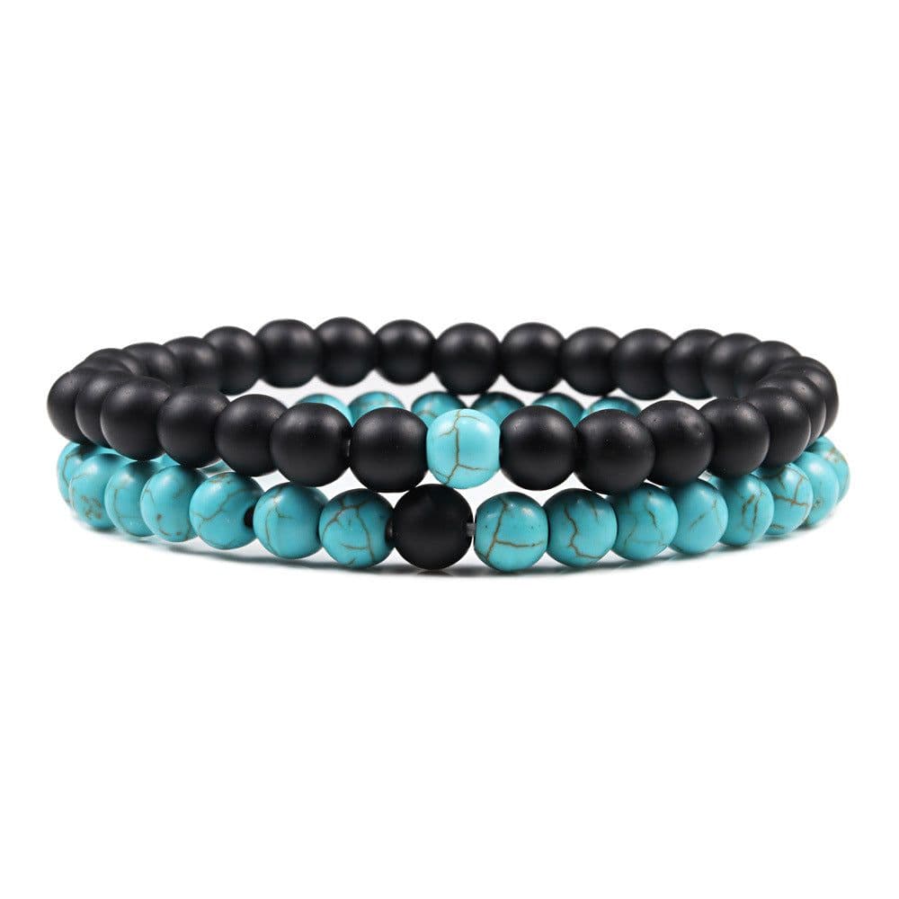 image-Turquoise Beaded Bracelet 6mm Unisex Elastic Rope 19cm