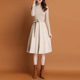 image-Women's Turtleneck Knit Sweater Dress Long Sleeve Pullover Camel
