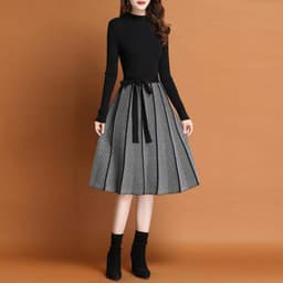 image-Women's Turtleneck Knit Sweater Dress Long Sleeve Pullover Camel
