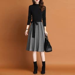 image-Women's Turtleneck Knit Sweater Dress Long Sleeve Pullover Camel
