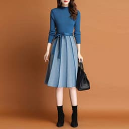image-Women's Turtleneck Knit Sweater Dress Long Sleeve Pullover Camel