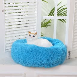 image-Washable Plush Dog Bed Round Velvet Pet Sofa Mat for Small Dogs Cats