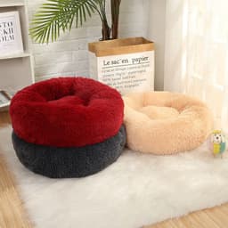 image-Washable Plush Dog Bed Round Velvet Pet Sofa Mat for Small Dogs Cats