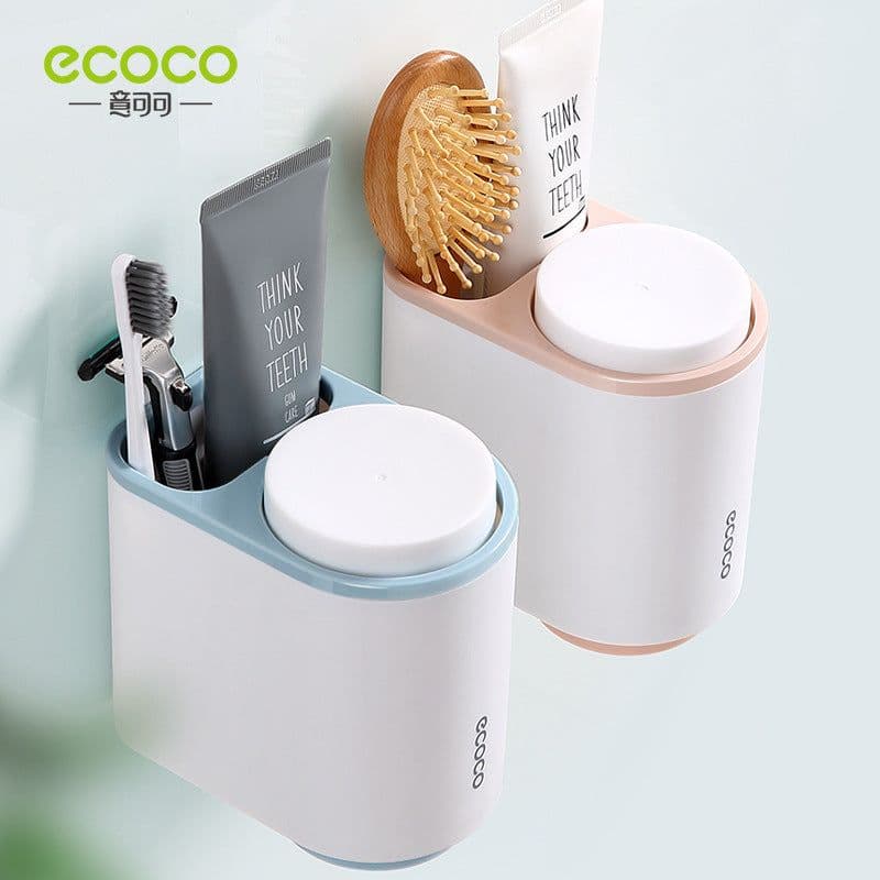 image-ecoco Magnetic Toothbrush Holder Set with Mouthwash Cups Gray