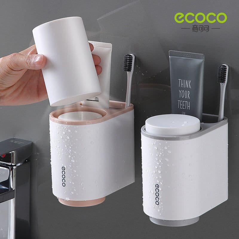 image-ecoco Magnetic Toothbrush Holder Set with Mouthwash Cups Gray