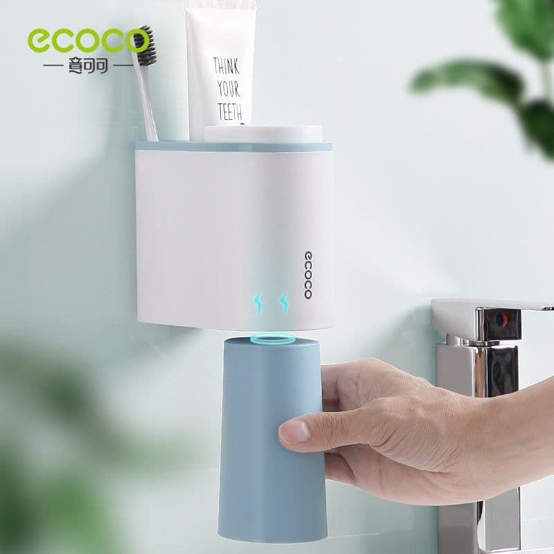 image-ecoco Magnetic Toothbrush Holder Set with Mouthwash Cups Gray