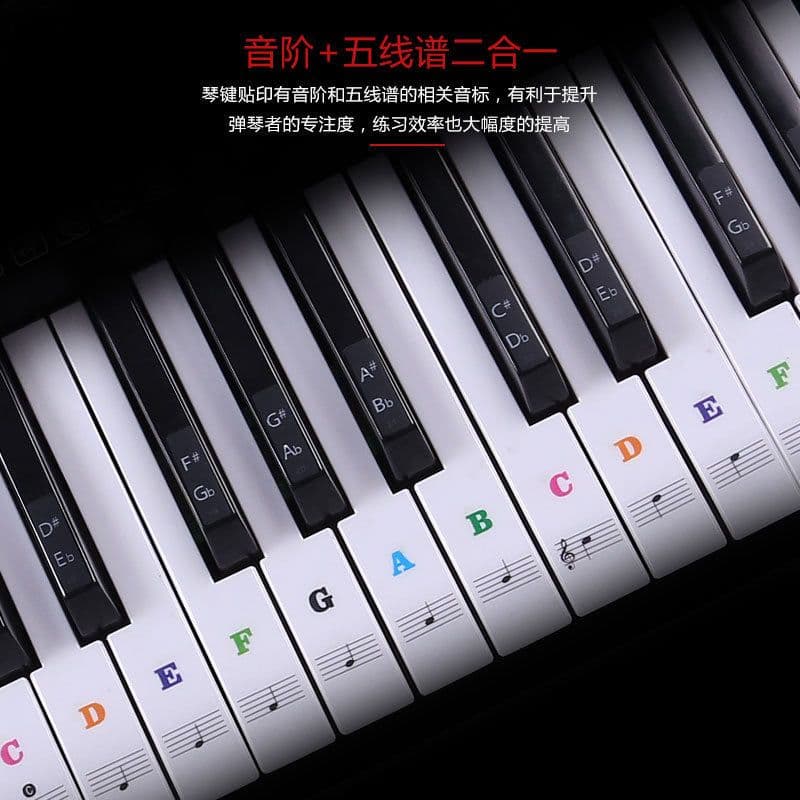 image-Piano Keyboard Stickers 88/61/54/49 Key Transparent Notation Scale Labels