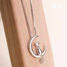 image-Fashion Cat Moon Pendant Necklace Silver Gold Chain Jewelry Gift