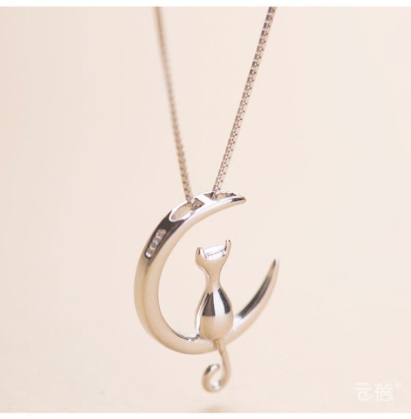 image-Fashion Cat Moon Pendant Necklace Silver Gold Chain Jewelry Gift