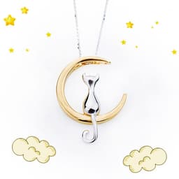 image-Fashion Cat Moon Pendant Necklace Silver Gold Chain Jewelry Gift