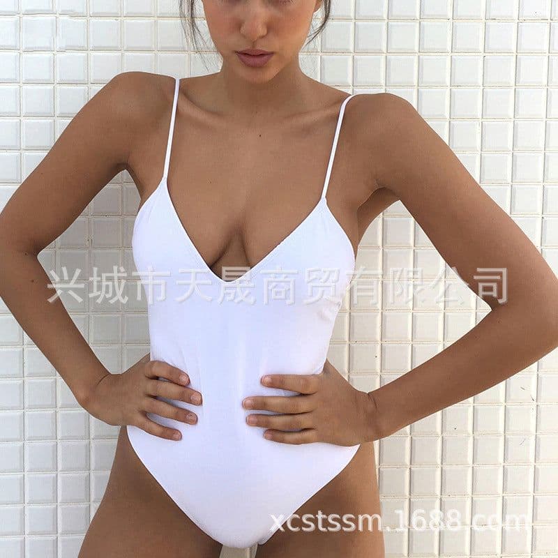 image-Women's Solid Color One-Piece Swimsuit with Chest Pad Style 7618