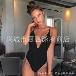 image-Women's Solid Color One-Piece Swimsuit with Chest Pad Nylon