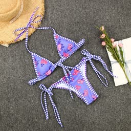 image-Women's Purple Split Bikini Swimsuit with Chest Pad L