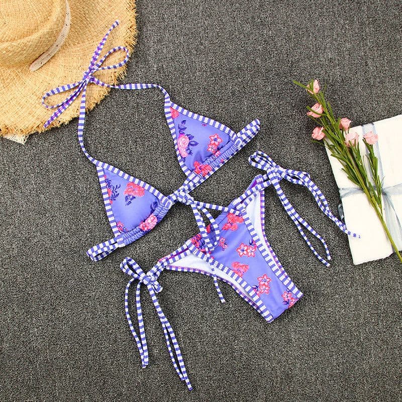 image-Women's Purple Split Bikini Swimsuit with Chest Pad L