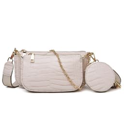 image-Women's Brown Crocodile Pattern PU Shoulder Bag with Chain 3-Piece Set
