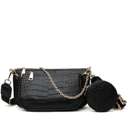 image-Women's Brown Crocodile Pattern PU Shoulder Bag with Chain 3-Piece Set