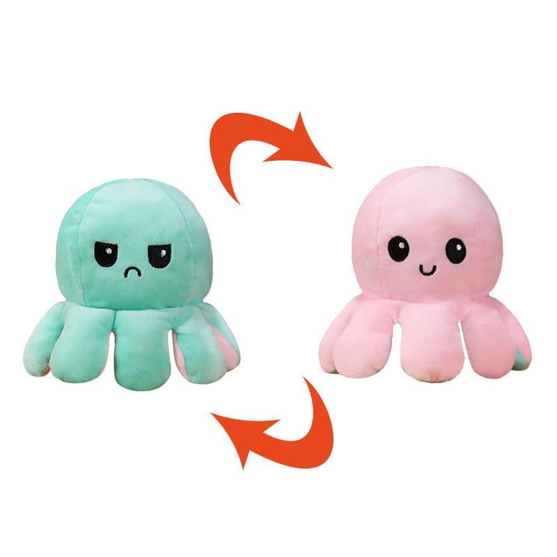 image-Reversible Octopus Plush Toy Double-Sided Expression Doll 10x20cm