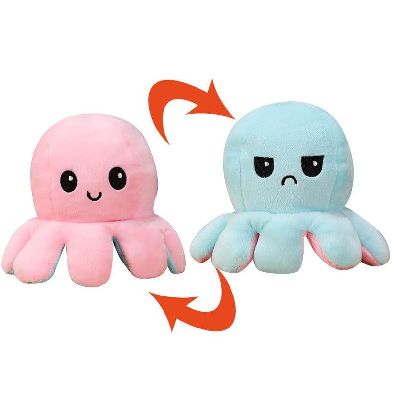 image-Reversible Octopus Plush Toy Double-Sided Expression Doll 10x20cm