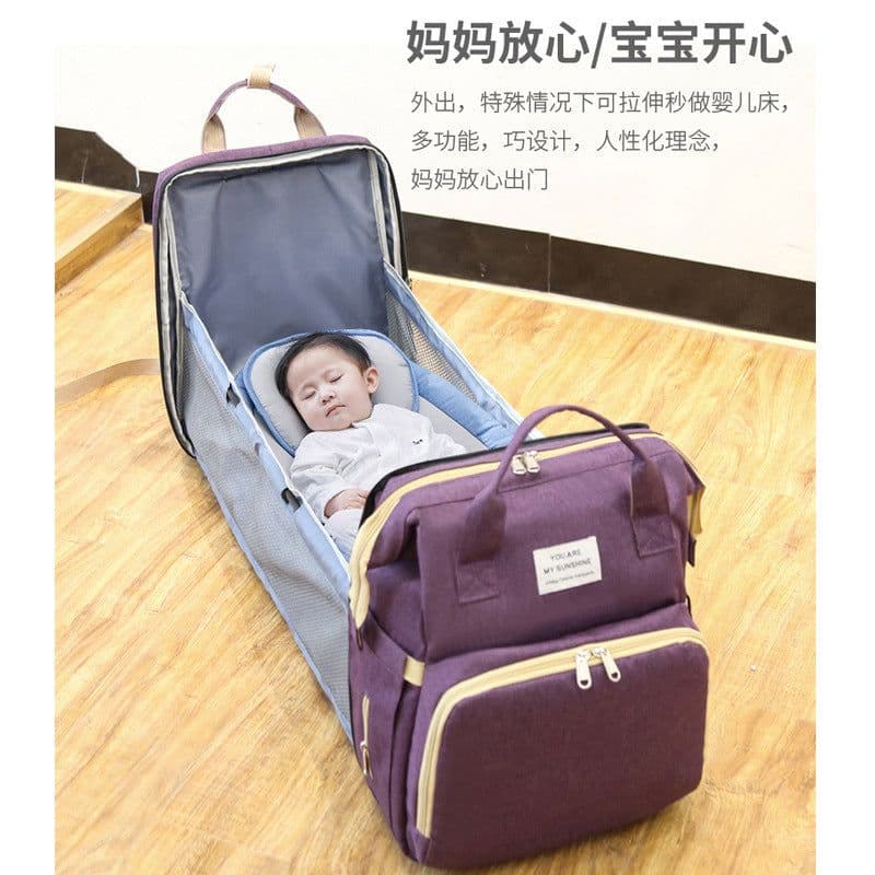 image-Portable Folding Baby Diaper Bag Backpack Mummy Bag