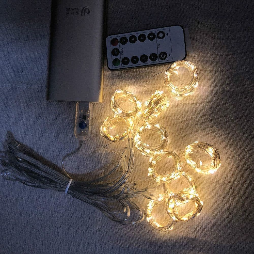 image-USB Curtain Light 3x3M Copper Wire Icicle String Lights Red