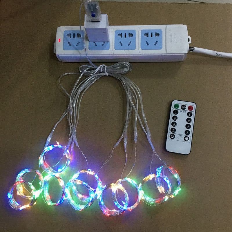 image-USB Curtain Light 3x3M Copper Wire Icicle String Lights Red
