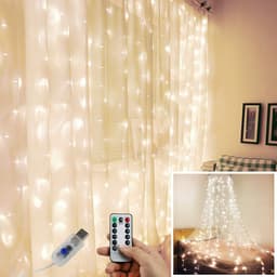 image-USB Curtain Light 3x3M Copper Wire Icicle String Lights Red